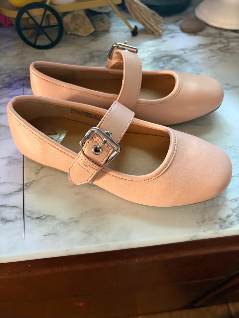 Kids Dolce Vita Buckley Mary Jane Flats in Light Pink with Silver Buckle Strap